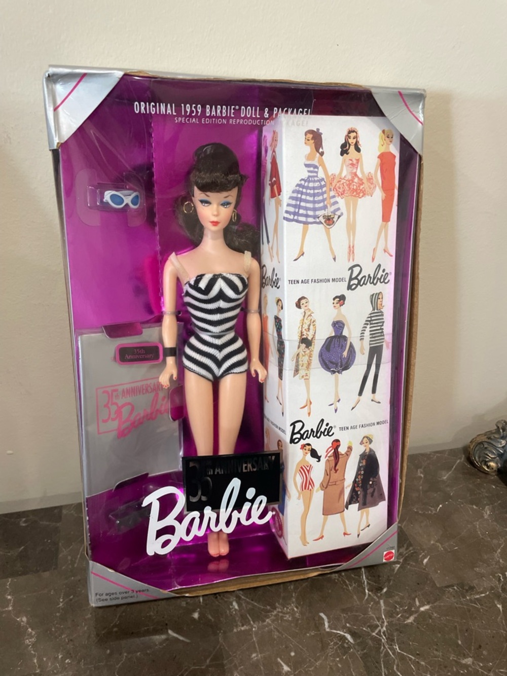 1993 Mattel 35th Anniversary Brunette Barbie 59' Repro Doll NRFB